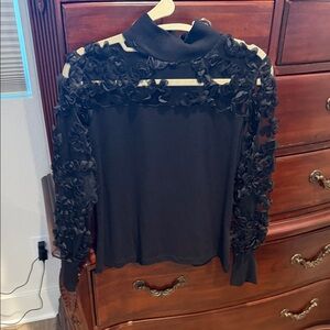 AQE Fashion Black Floral Appliqué Blouse